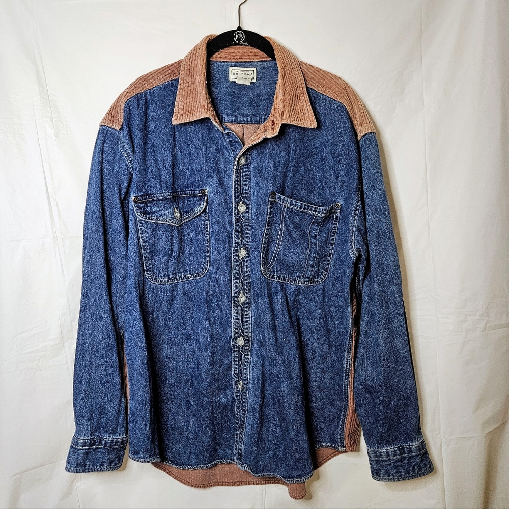 Vintage Arizona Denim Corduroy Button Up Long Sleeve Shirt Rose Pink Size Large